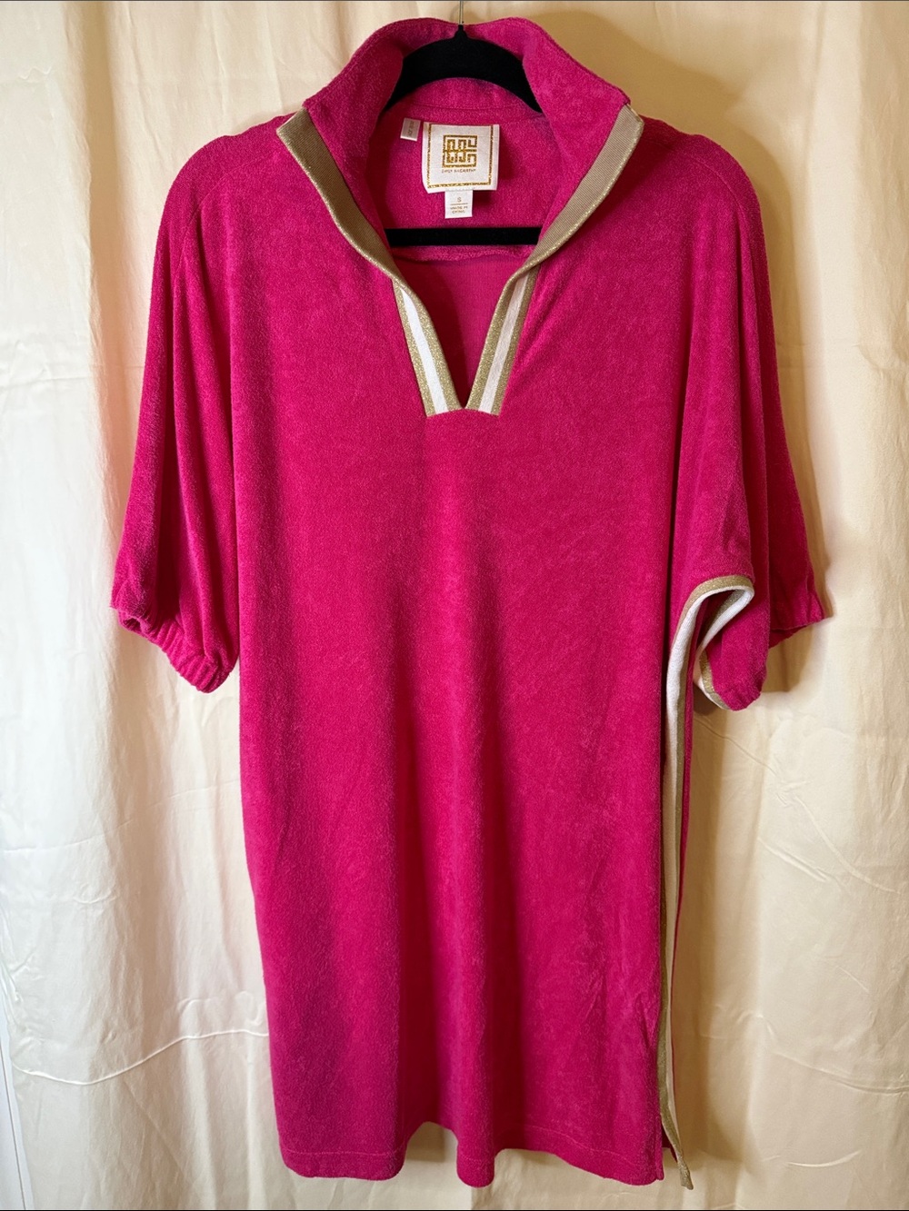 Designer Fuchsia Terry Swim Coverup with Metallic Trim